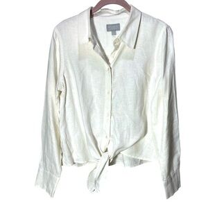 PURE Women’s Linen Button Down Shirt/Top Size S Color White